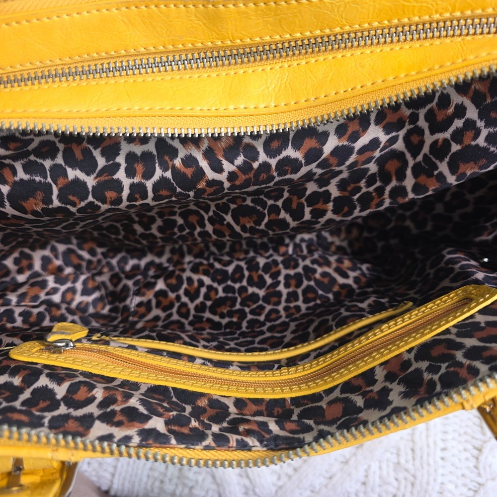 Maxx New York Large Shoulder Bag Bright Yellow‎ Faux Leather Leopard Lining - Picture 8 of 13